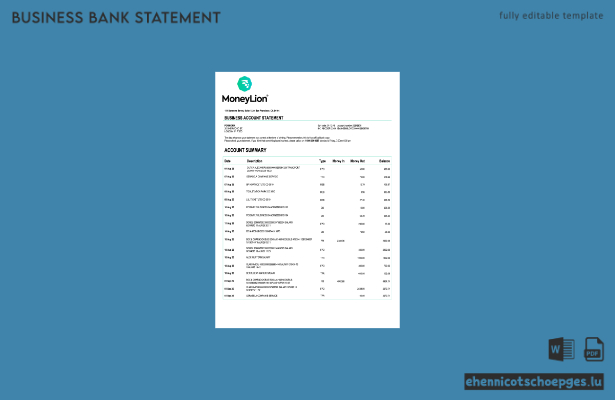 USA, Kalifornien: MoneyLion-Unternehmenskontoauszug (Word- und PDF-Beispiel)
